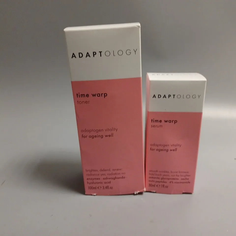 2 BOXED ADAPTOLOGY TIME WARP PRODUCTS TO INCLUDE SERUM (30ml) AND TONER (100ml)