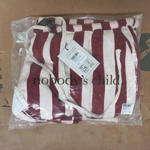 BAGGED NOBODY'S CHILD PETITE REESE TROUSERS IN RED/CREAM STRIPE SIZE UK 16