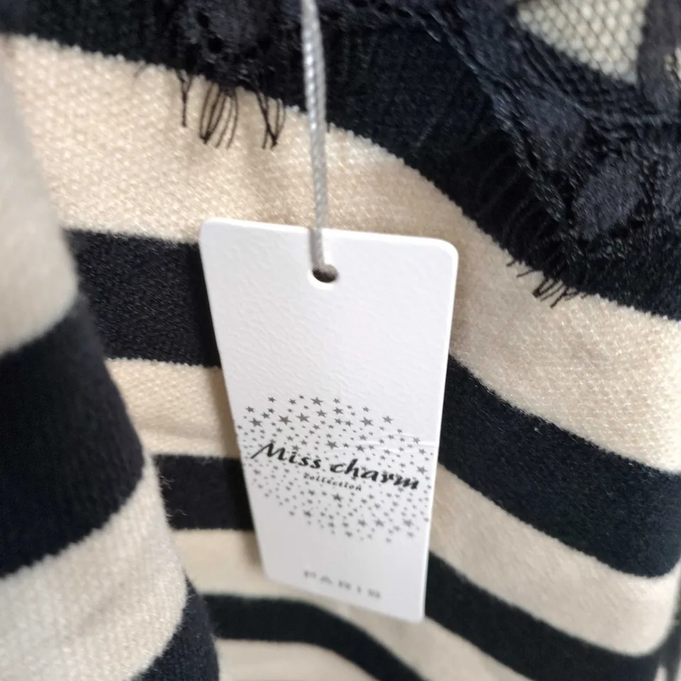 MISS CHARM  PARIS WOMEN'S JUMPER WITH BLACK LACE STRIPE – CREAM & BLACK - SIZE UNSPECIFIED 