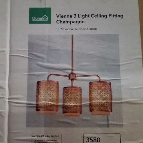 BOXED DUNELM VIENNA 3 LIGHT CEILING FITTING CHAMPAGNE 