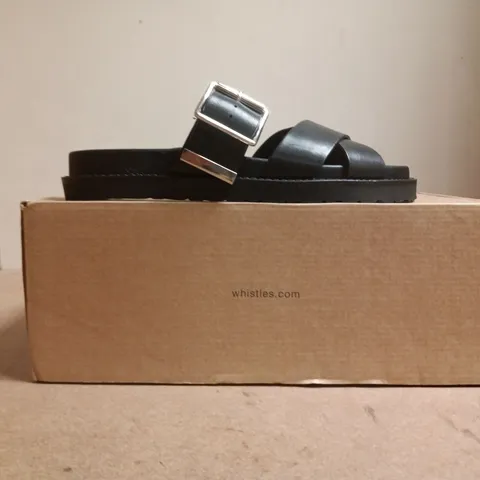 BOXED PAIR OF WHISTLES OPEN TOE SANDALS IN BLACK SIZE EU 38