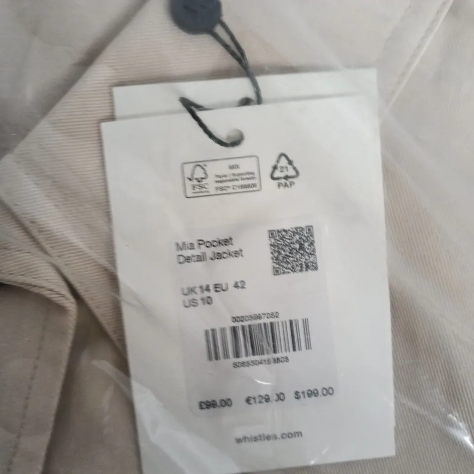 WHISTLES MIA POCKET DETAIL JACKET – BEIGE, UK 14 (EU 42)