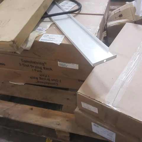 PALLET CONTAINING A LARGE QUANTITY OF CAMSHELVING DRYING RACKS AND OTHER ASSORTED ITEMS