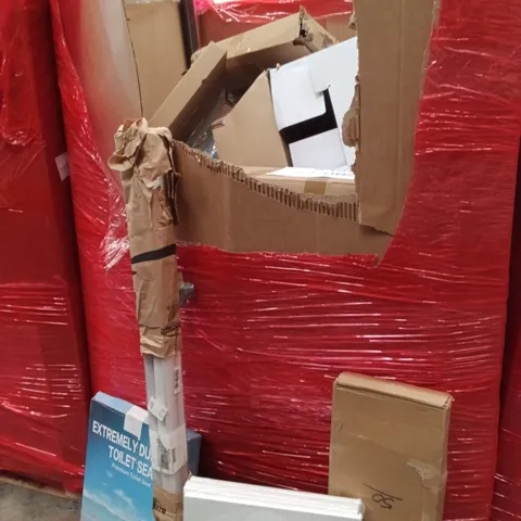 PALLET OF ASSORTED HOUSEHOLD GOODS AND PRODUCTS TO INCLUDE; CANVAS FOR DRAWING, DURABLE TOILET SEAT,ROOF LIGHT