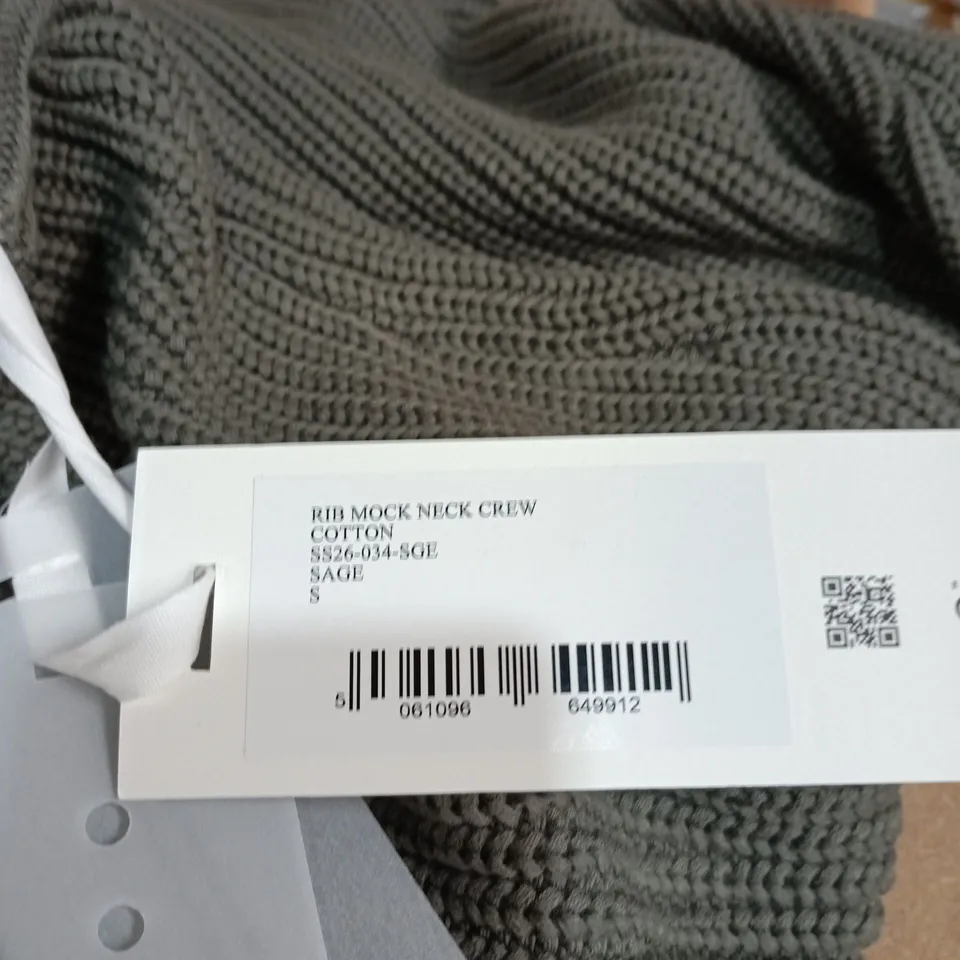 ABOUT BLANK RIB MOCK-NECK COTTON JUMPER – SAGE, SIZE S, DESIGNED IN LONDON