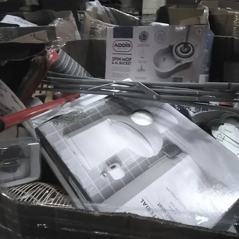 PALLET TO INCLUDE CLOCK, CLOTHES AIRER, TOILET SEAT, PICTURE FRAME AND OTHER ASSORTED ITEMS...