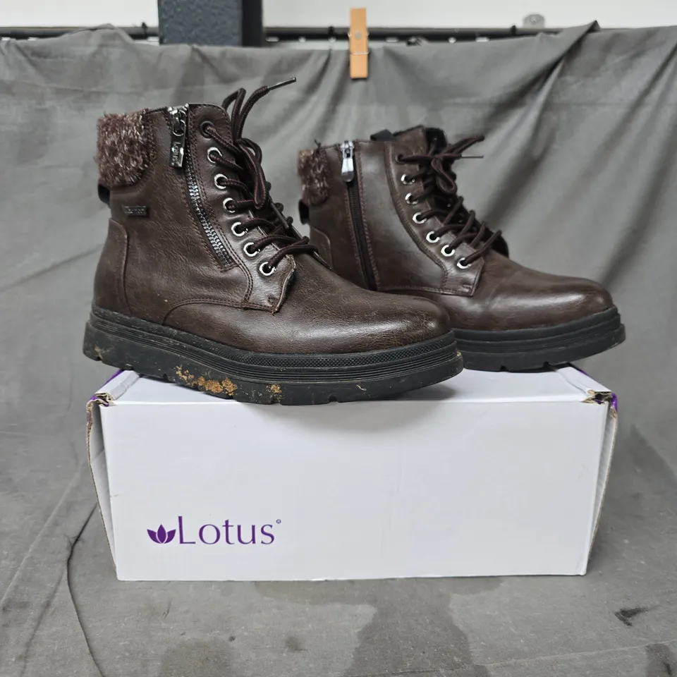 BOXED PAIR OF LOTUS ANKLE BOOTS IN BROWN SIZE EU 39