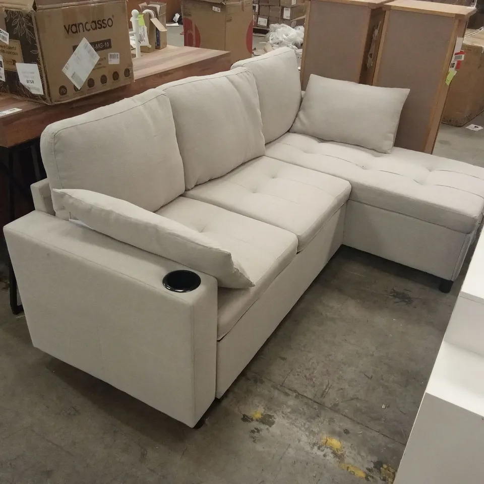 DESIGNER HOMCOM 3 SEATER FABRIC CHAISE SOFA