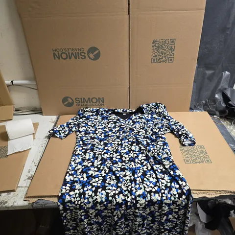 HOBBS LONDON FLORAL PRINT DRESS – NAVY/BLUE & WHITE, UK 12