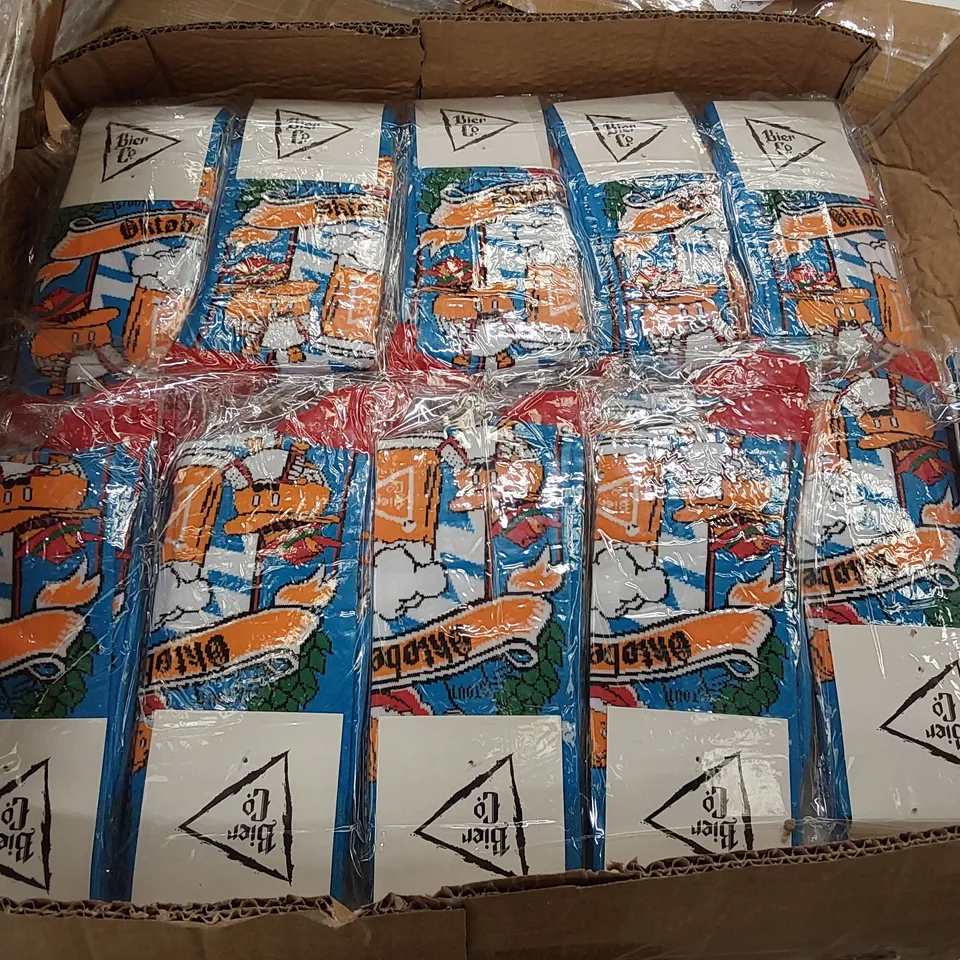 BOX OF BRAND NEW BIER CO OKTOBERFEST SOCKS // APPROXIMATELY 320 PAIRS (1 BOX)