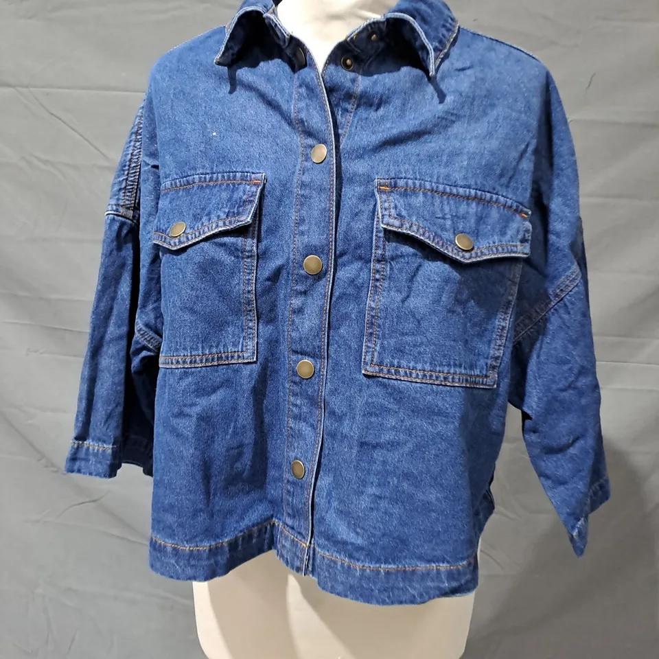 HUSH CROPPED DENIM SHIRT IN BLUE SIZE 8