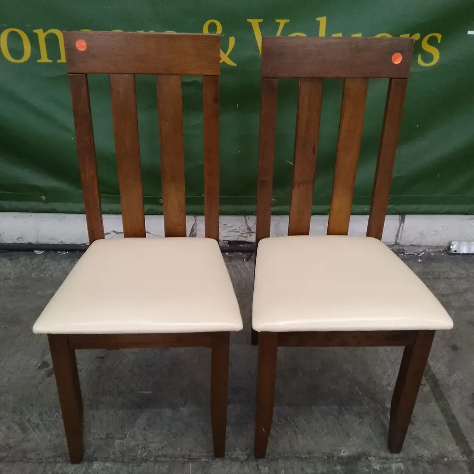 SET OF 2 NEW CHESTER DARK OAK DINING CHAIRS (IVORY LEATHER SEAT PAD)
