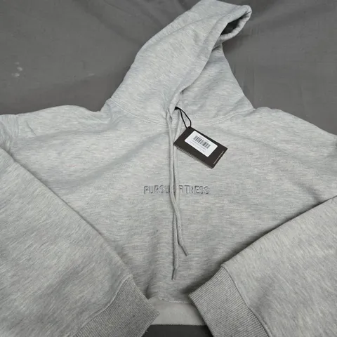 PURSUE FITNESS OVERSIZED CROP HOODIE IN MARL GREY - SMALL