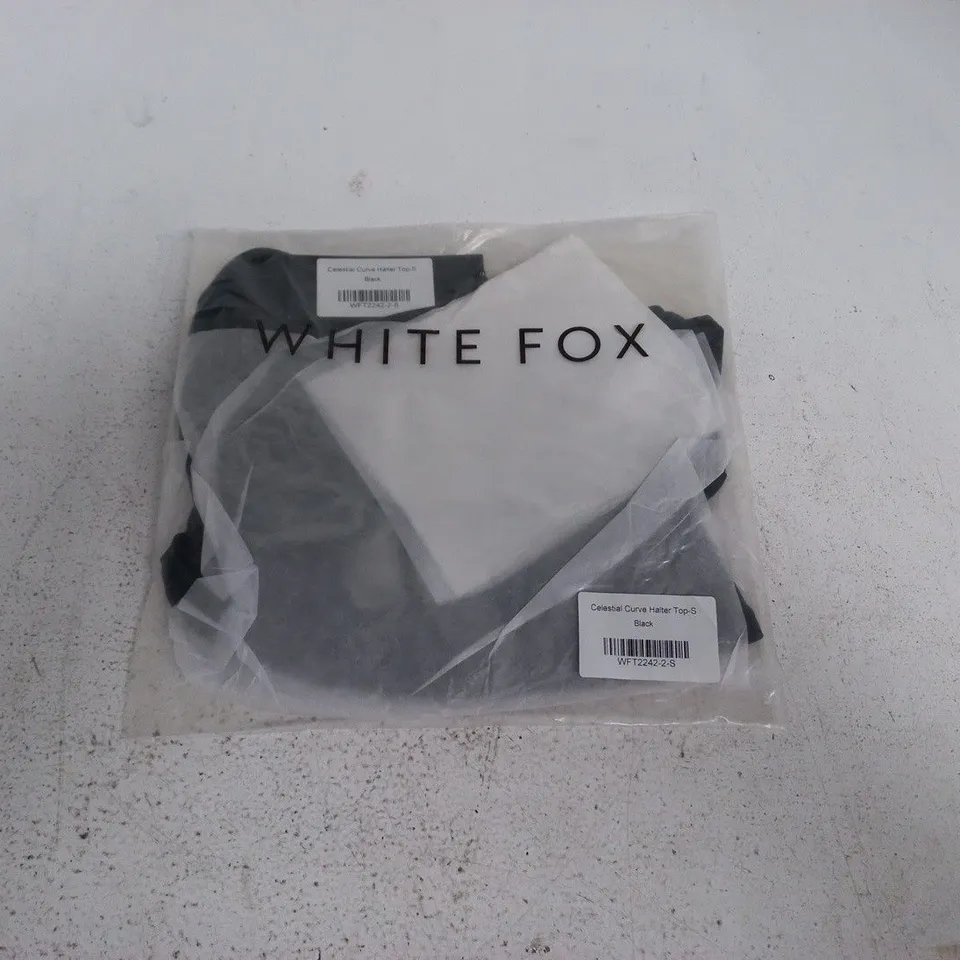 BAGGED WHITE FOX CELESTIAL CURVE HALTER TOP IN BLACK - S