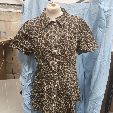 RIVER ISLAND LEOPARD PRINT SHIRT DRESS β SHORT SLEEVE, BUTTON FRONT, RELAXED FIT UK 16