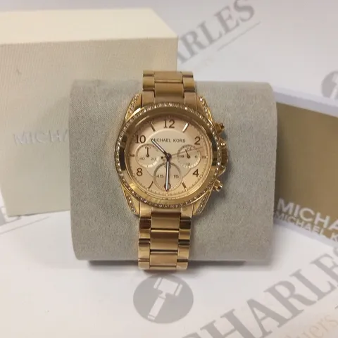 BOXED MICHAEL KORS ROSE GOLD WRIST WATCH WITH JEWELLED DETAIL TO CASING