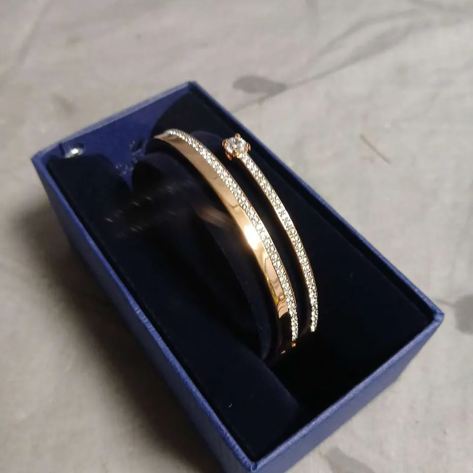 SWAROVSKI CRYSTAL BANGLE SET – ROSE GOLD TONE WITH PAVÉ CRYSTALS, BOXED
