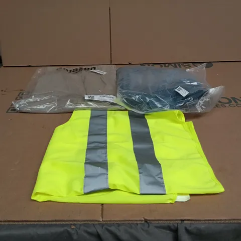 BOX OF APPROXIMATELY 20 ASSORTED CLOTHING ITEMS TO INCLUDE HI VIS JACKET, JEANS, AMAZON SLATE GREY TROUSERS ETC