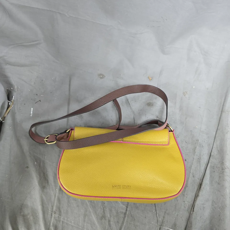 WHITE STUFF YELLOW LEATHER CROSSBODY BAG WITH PINK TRIM