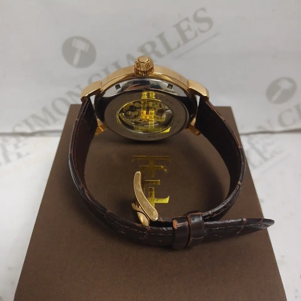 BOXED THOMAS EARNSHAW GENTS LONGCASE AUTOMATIC SKELETON WATCH - GENUINE LEATHER STRAP - 5 ATM.
