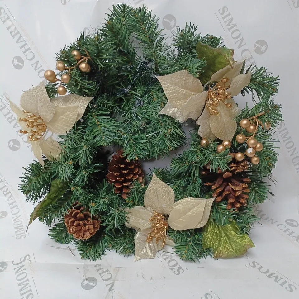 BOXED GOLD POINSETTA PRE LIT WREATH RRP £19.99