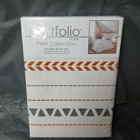 SEALED PORTFOLIO HOME PRINT COLLECTION CABIN STRIPE DOUBLE DUVET SET IN TERRACOTTA