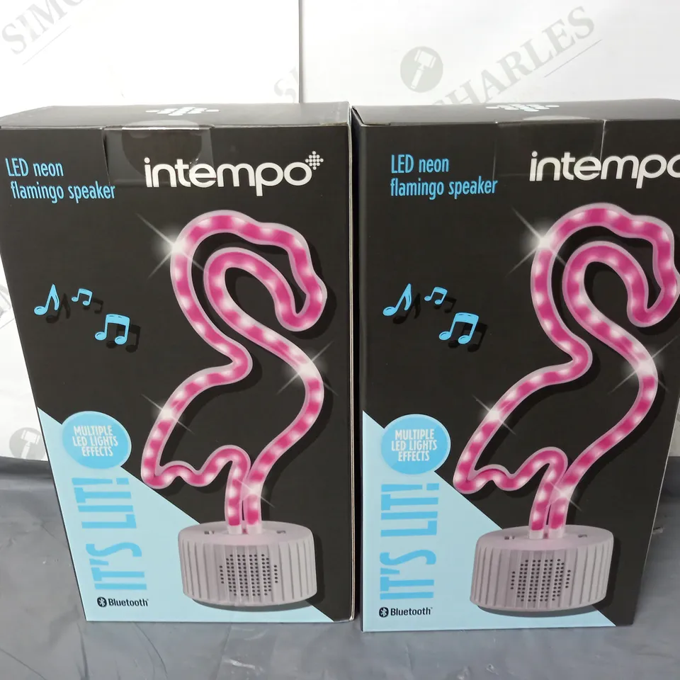 LOT OF 30 BRAND NEW INTEMP LED NEON FLAMINGO SPEAKERS