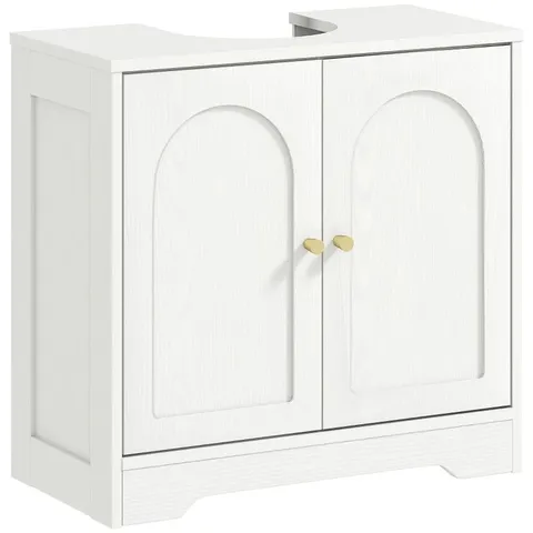 BOXED HOMCOM UNDER SINK BATHROOM CABINET WITH 2 ARCH DOORS - WHITE (1 BOX)