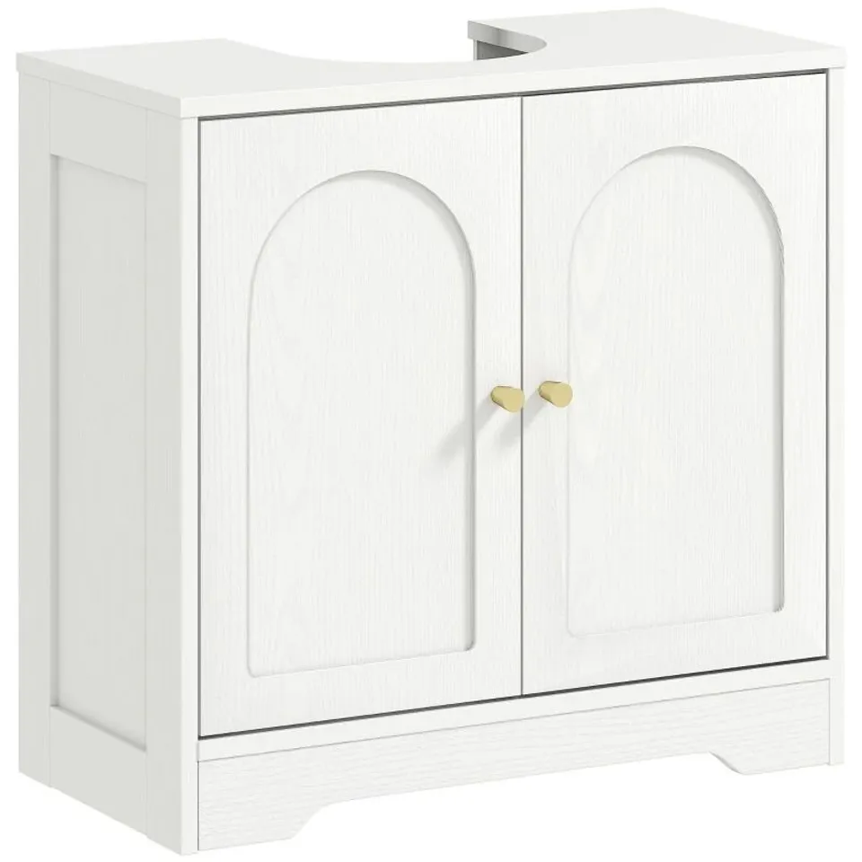 BOXED HOMCOM UNDER SINK BATHROOM CABINET WITH 2 ARCH DOORS - WHITE (1 BOX)