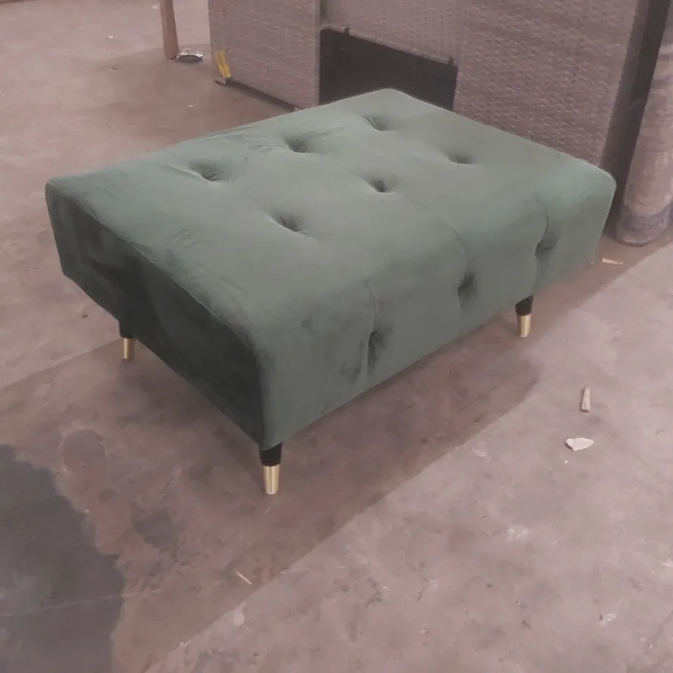 GREEN VELVET UPHOLSTERED FOOTSTOOL