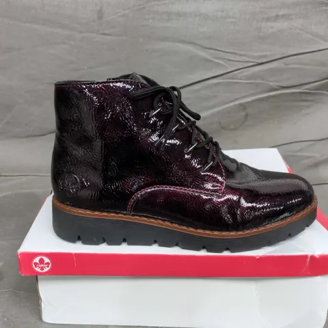 RIEKER BORDEAUX PATENT LEATHER WEDGE BOOTS – WOMEN'S UK 6.5