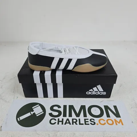 BOXED PAIR OF ADIDAS TAEKWONDO MEI BALLET WOMENS SHOES IN BLACK/WHITE - UK 7.5