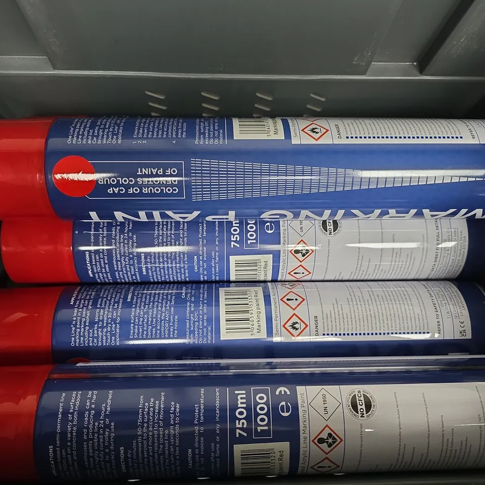 6 ONE-LINE MARKING PAINT AEROSOLS – RED, 750ML (SEMI-PERMANENT ACRYLIC) - COLLECTION ONLY