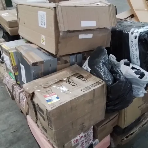 PALLET CONTAINING VARIOUS ASSORTED BOXED HOUSEHOLD ITEMS: SUITCASES,STEAMER,TROLLEY