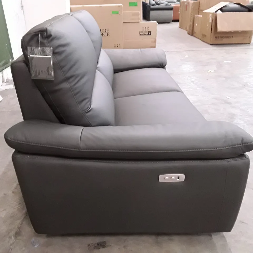 DESIGNER PAVILION SOFT GREY LEATHER ELECTRIC RECLINING 3 SEATER SOFA
