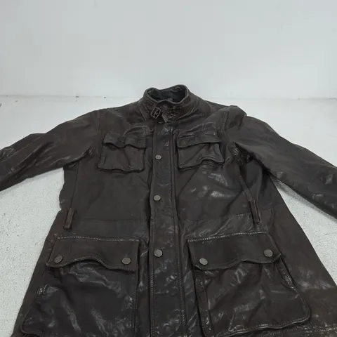 MASSIMO DUTTI MEN'S BROWN LEATHER JACKET WITH MULTIPLE POCKETS SIZE XL