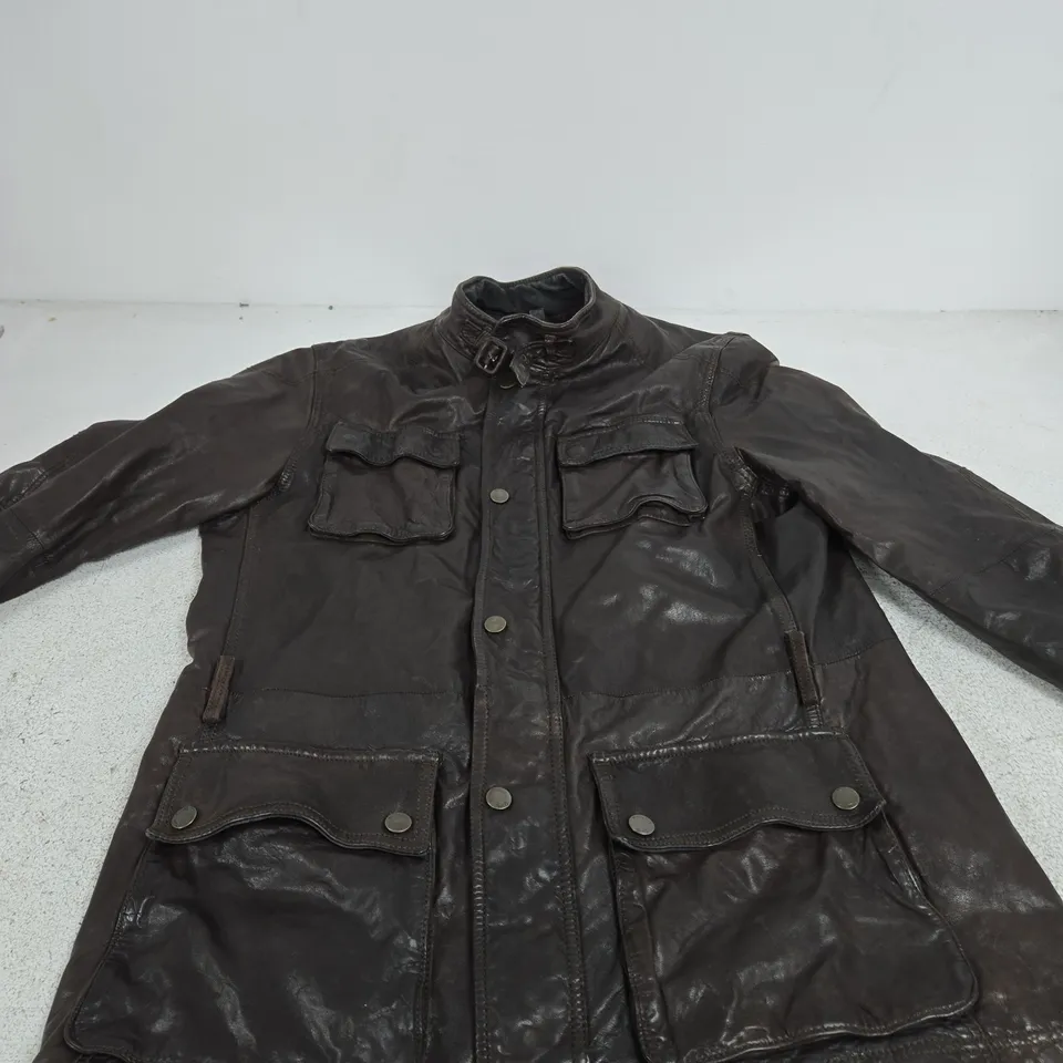 MASSIMO DUTTI MEN'S BROWN LEATHER JACKET WITH MULTIPLE POCKETS SIZE XL
