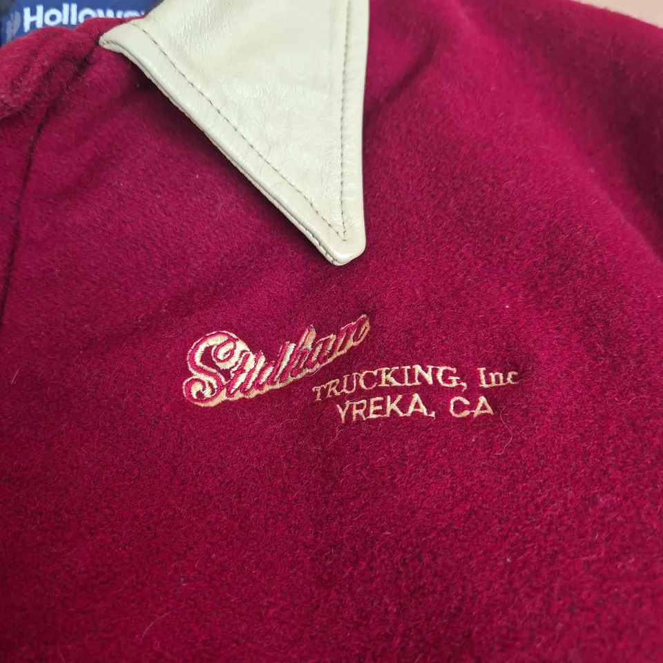 HOLLOWAY ORIGINAL COLLEGE JACKET – BURGUNDY BODY WITH CREAM SLEEVES, UK L