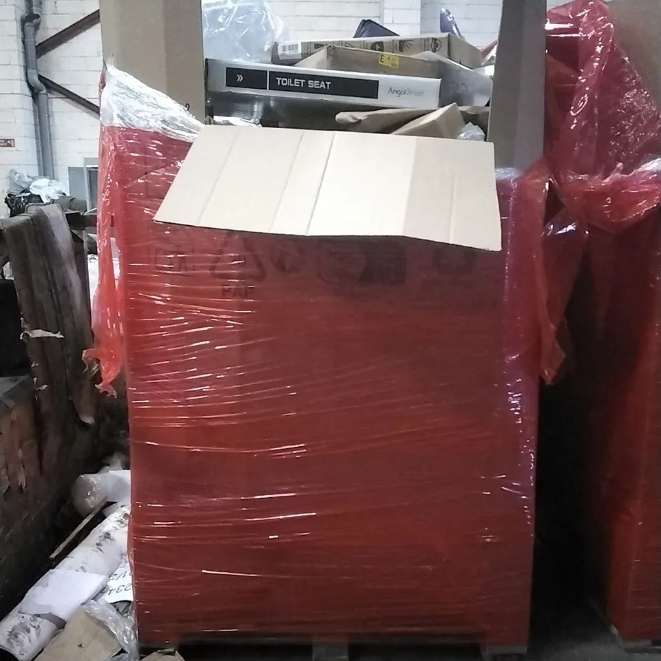 PALLET OF HOUSEHOLD ITEMS TO INCLUDE TOILET SEAT,BLINDS,TENT,GARMENT RACK AND OTHER ASSORTED ITEMS...