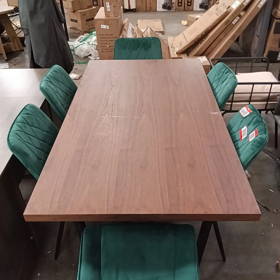 WALNUT VENEER TOP DINING TABLE WITH CHAIRS (7 PARTS)