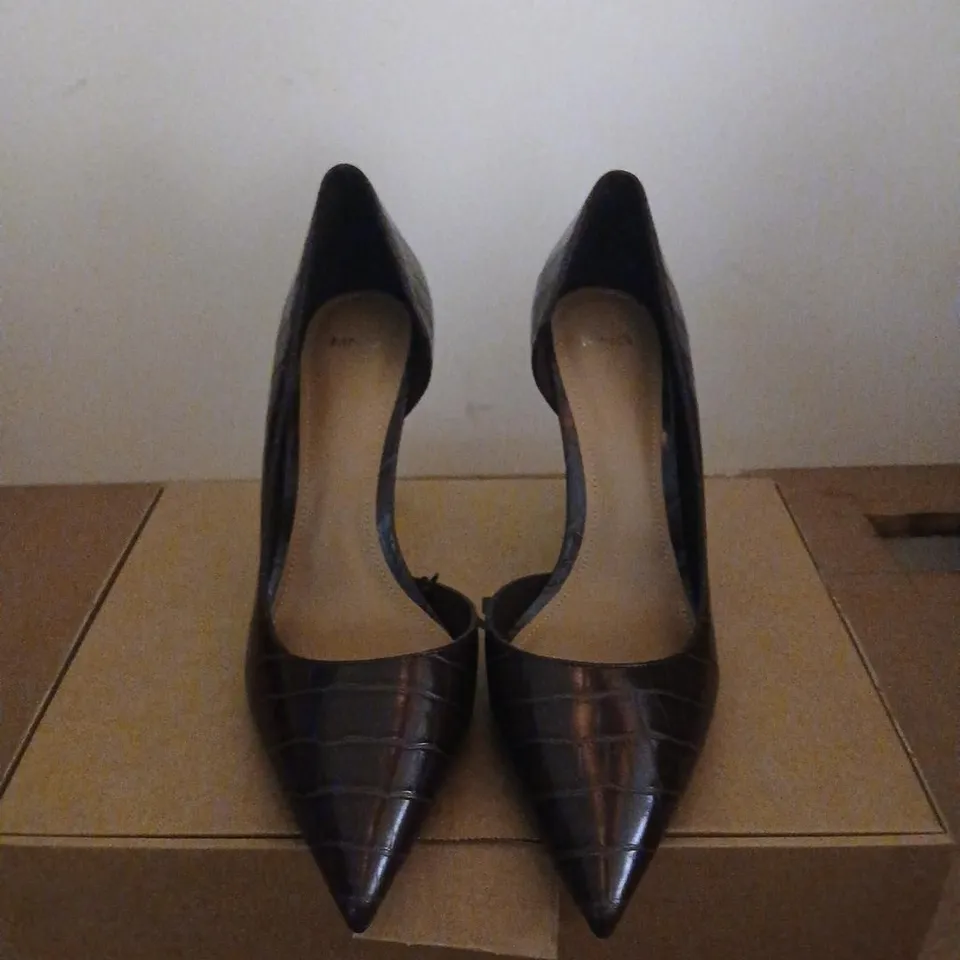 MANGO MNG BLACK CROC-EFFECT HIGH HEEL PUMPS, POINTED TOE, WOMEN'S UK 6 (EU 39)