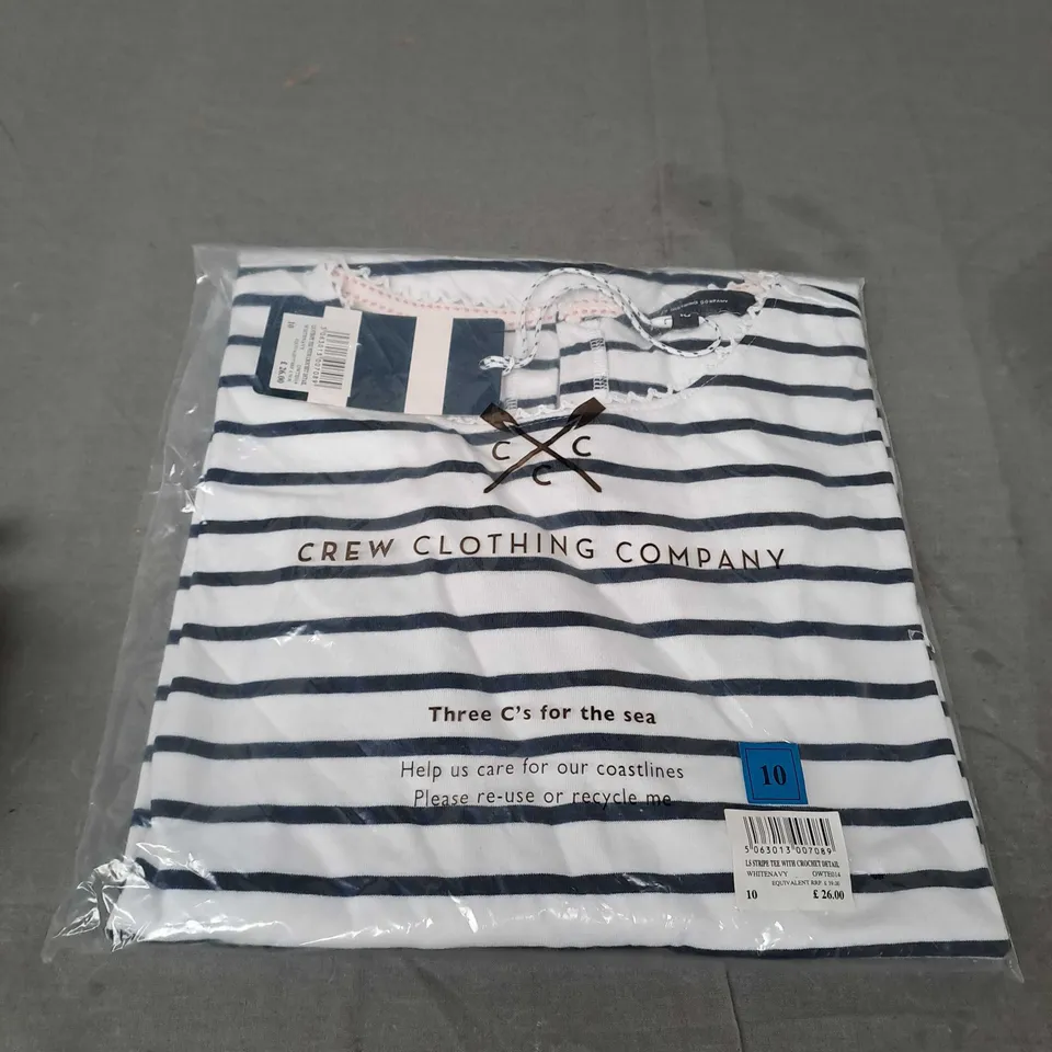 SEALED CREW CLOTHING COMPANY LS STRIPE TEE WITH CROCHET DETAIL WHITE / NAVY - SIZE 10