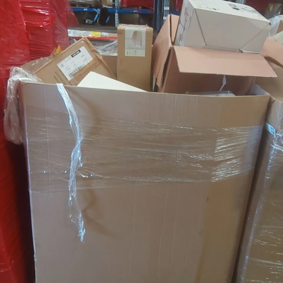 PALLET CONTAINING A VERY LARGE QUANTITY OF ASSORTED DESIGNER LIGHTING PRODUCTS TO INCLUDE: TABLE LAMP CEILING LIGHTS, FLOOR LAMP ECT