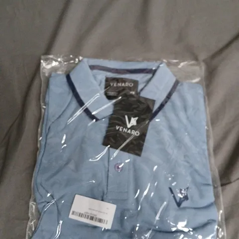 VENARO LIGHT BLUE POLO SHIRT WITH NAVY TRIM SIZE S