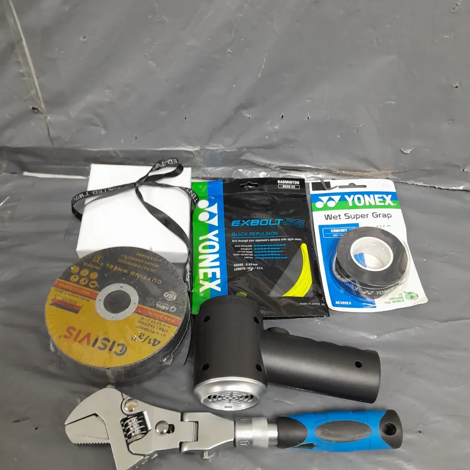 APROXIMATELY 15 ASSORTED HOUSEHOLD ITEMS TO INCLUDE SPANNER , CUTTING WHEEL , ETC 