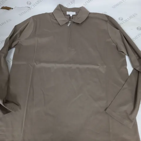 RAITH MERCERISED L/S ZIP POLO SHIRT IN SAND - MEDIUM