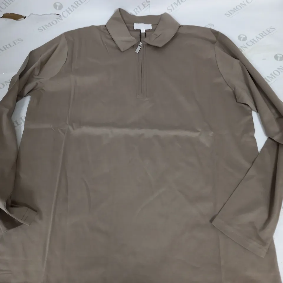 RAITH MERCERISED L/S ZIP POLO SHIRT IN SAND - MEDIUM