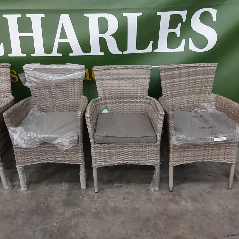 DESIGNER SET OF 6 GREY RATTAN CHAIRS WITH CUSHIONS