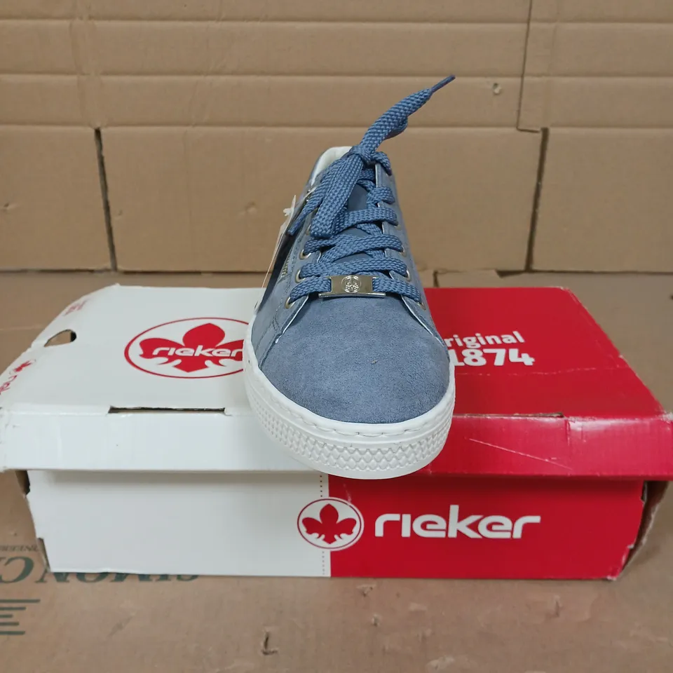 RIEKER SIDE ZIP TRAINERS BLUE SUEDE SIZE 7.5