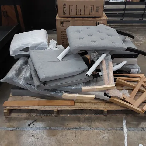 PALLET TO CONTAIN A LARGE ASSORTMENT OF CHAIR PARTS, INCLUDES SEATS, LEGS ETC